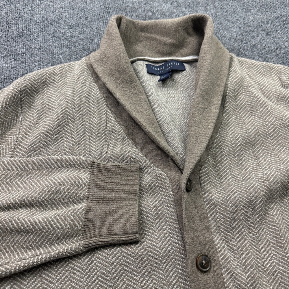 Thomas Parker Cardigan Sweater Mens XL Brown Herringbone Grandpa Core Office